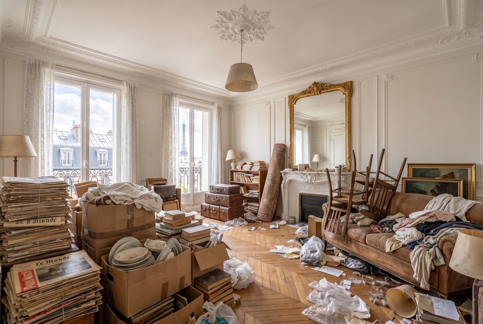Avant notre intervention : salon haussmannien parisien encombré